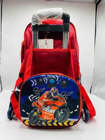 3-in-1 Biker Theme Kids Trolley School Backpack Combo