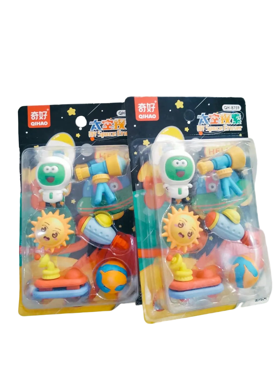 Outer Space Erasers Pack For Kids Fancy Non-PVC Miniature Erasers 4 Pcs Set, Mini Astronaut, Alien, Rocket And UFO, Dust-Free Eraser Rubber