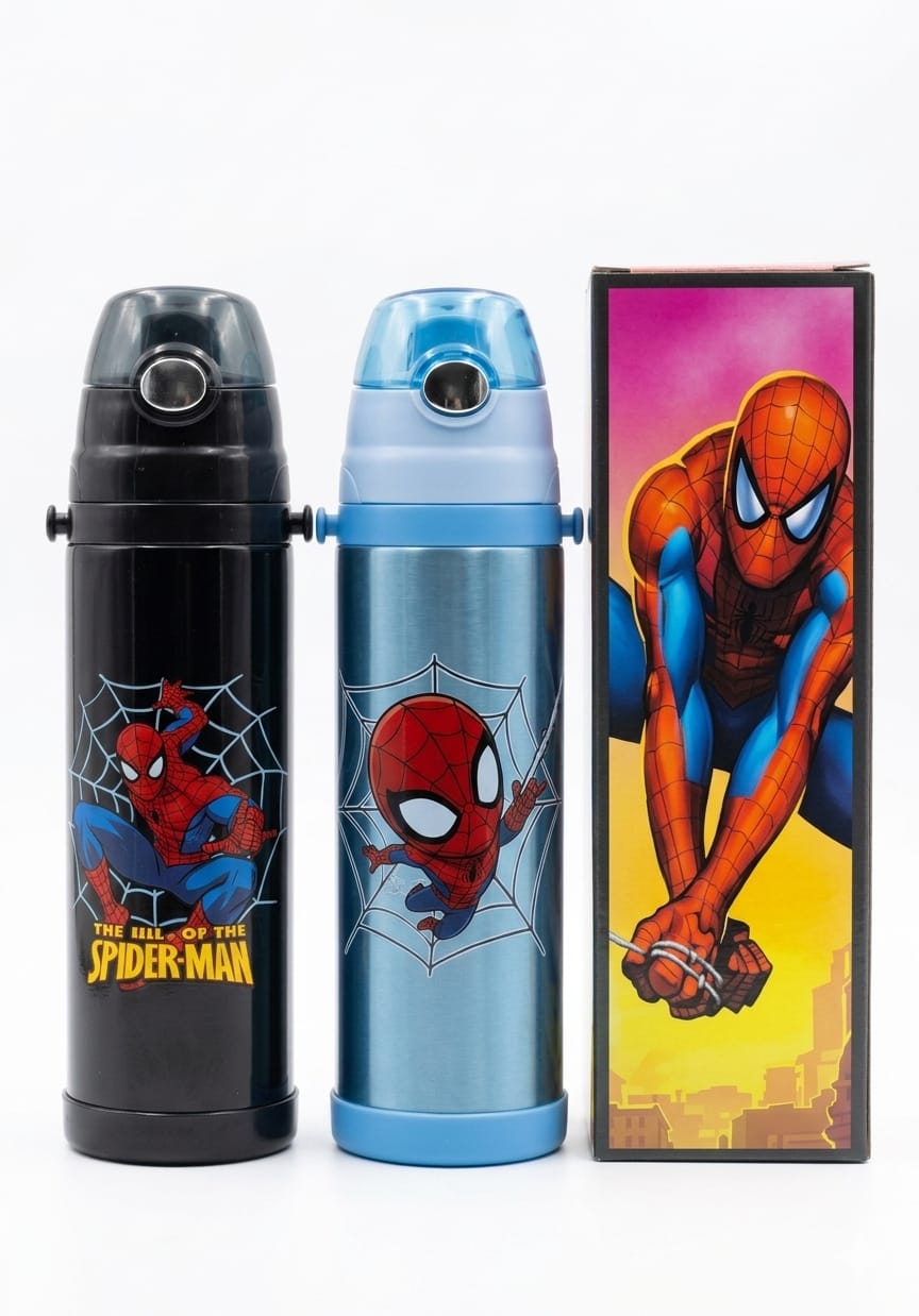 Best Quality Spiderman School Water Bottle For Boys - Hot Cold Resistant , Vacuum Cup For Kids, Travel Friendly