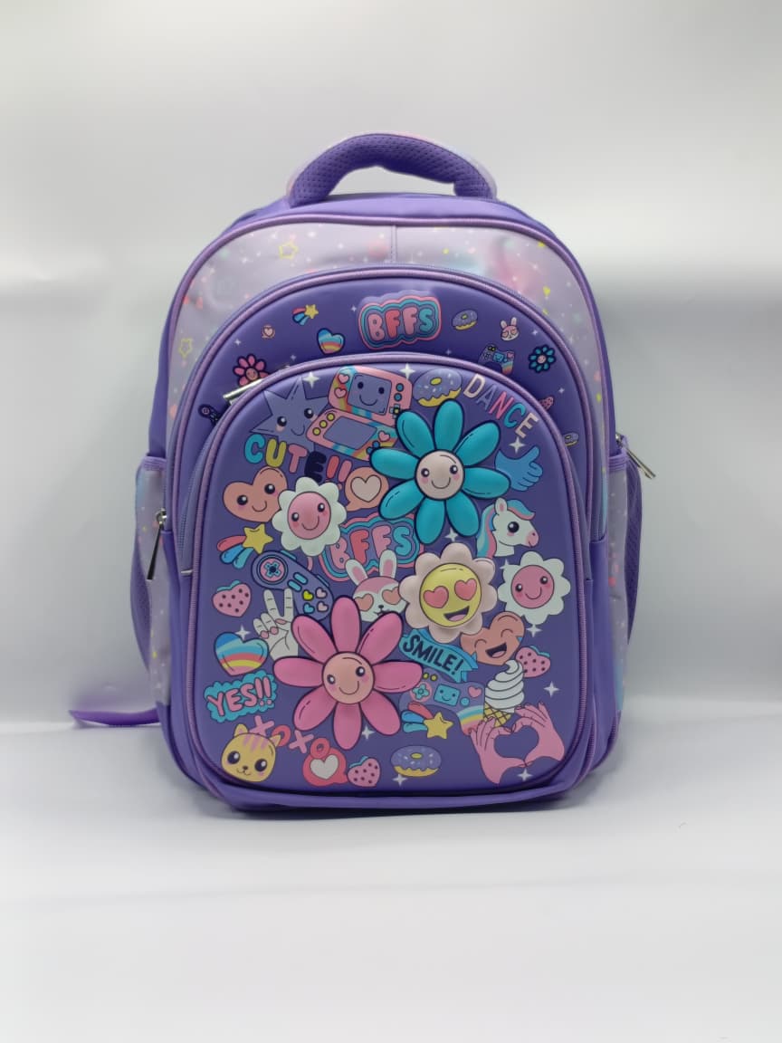 BASHLY Girls Doodle Theme Backpack 16 inch– Cute Kids School & Travel Bag