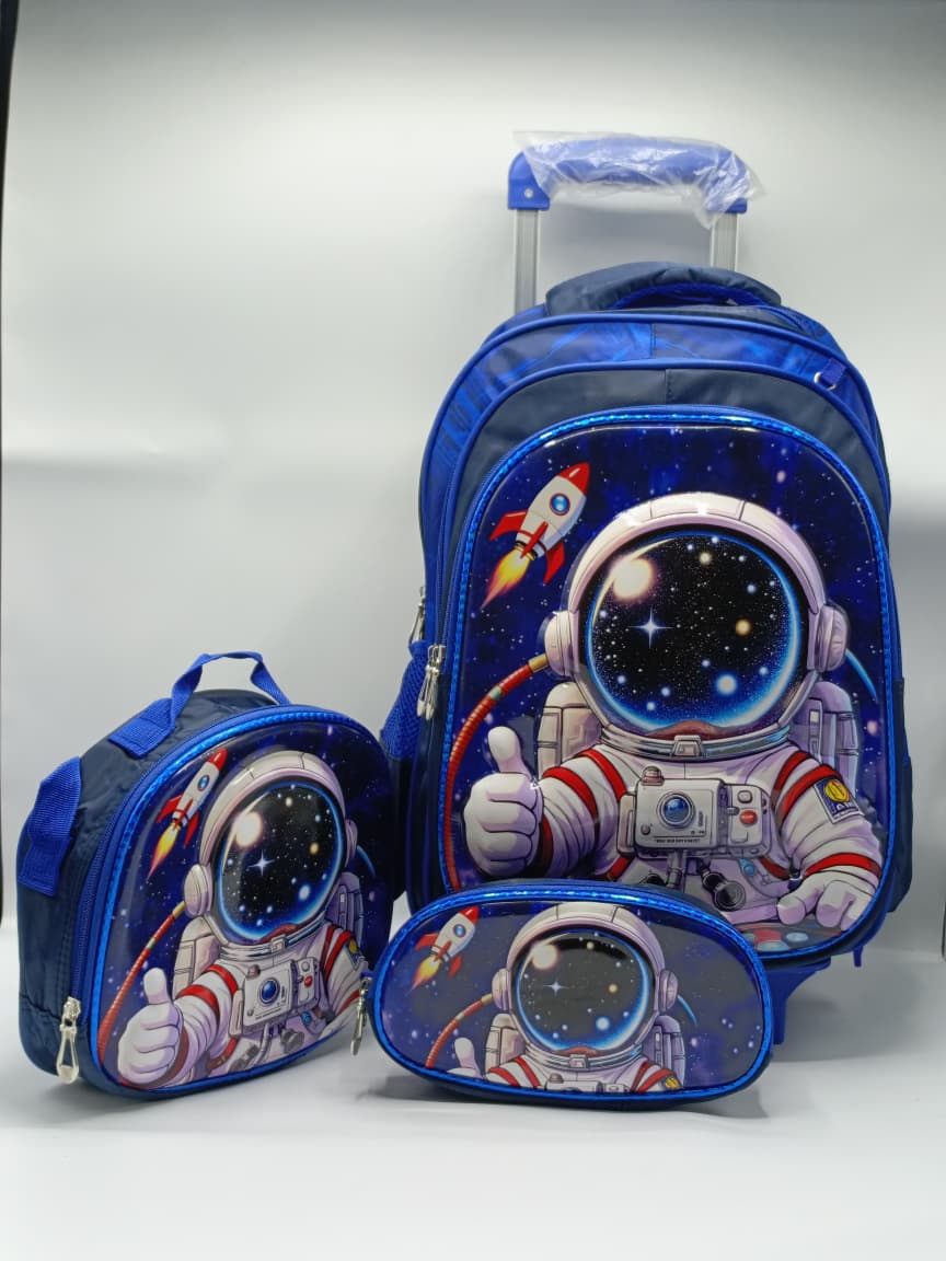 3-in-1 Space Astronaut Trolley Bag Set for Kids – Detachable Trolley Backpack, Lunch Bag & Pencil Case