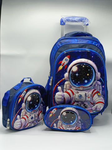 3-in-1 Space Astronaut Trolley Bag Set for Kids – Detachable Trolley Backpack, Lunch Bag & Pencil Case