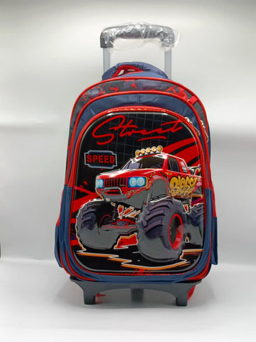 3-in-1 Monster Truck Detachable Trolley Bag Set for Boys – Trolley School Bag, Lunch Bag & Pencil Case