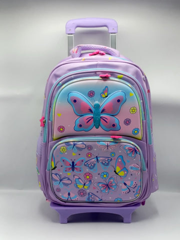 3-in-1 Butterfly Detachable Trolley Bag Set for Girls – Trolley School Bag, Lunch Bag & Pencil Case