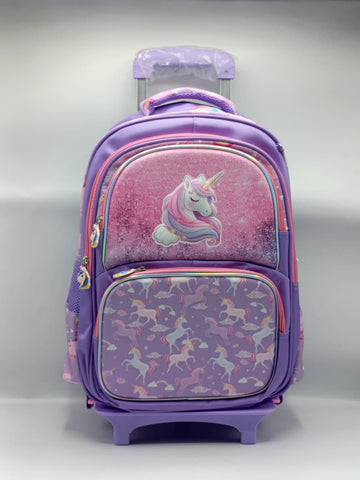 3-in-1 Unicorn Detachable Trolley Bag Set for Girls – Rolling School Bag, Lunch Bag & Pencil Case