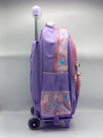 3-in-1 Unicorn Detachable Trolley Bag Set for Girls – Rolling School Bag, Lunch Bag & Pencil Case