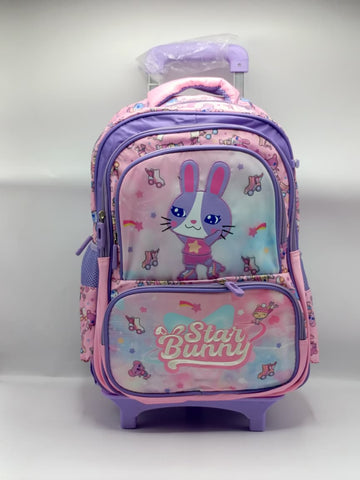 3-in-1 Star Bunny Detachable Trolley Bag Set for Girls – Rolling School Bag, Lunch Bag & Pencil Case