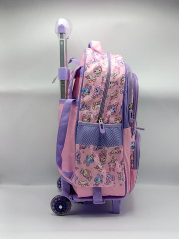 3-in-1 Star Bunny Detachable Trolley Bag Set for Girls – Rolling School Bag, Lunch Bag & Pencil Case