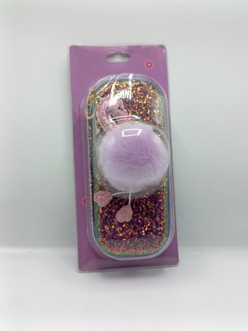 Glittery Stationery Pouch with Furry Flamingo Keychain – Cute Girls Pencil Case