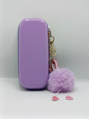 Glittery Stationery Pouch with Furry Flamingo Keychain – Cute Girls Pencil Case