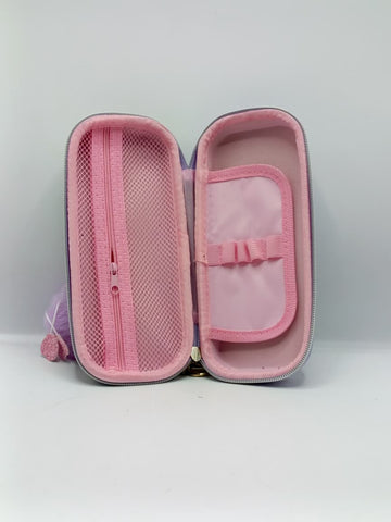 Glittery Stationery Pouch with Furry Flamingo Keychain – Cute Girls Pencil Case