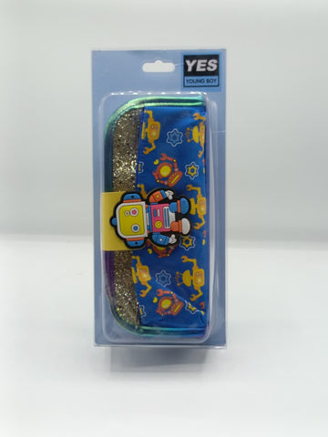 Robot Theme 3-Pocket Pencil Pouch for Boys – Kids School Pencil Case