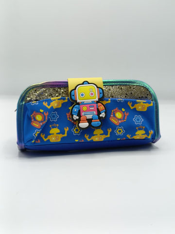 Robot Theme 3-Pocket Pencil Pouch for Boys – Kids School Pencil Case