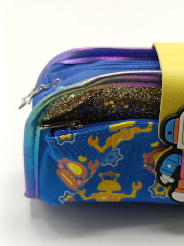 Robot Theme 3-Pocket Pencil Pouch for Boys – Kids School Pencil Case