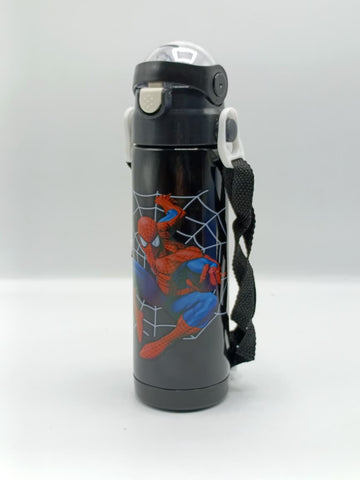 500ml Spider-Man Theme Stainless Steel Water Bottle for Kids – Sipper with Lock, Airtight Cap & Detachable Strap