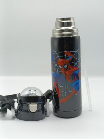500ml Spider-Man Theme Stainless Steel Water Bottle for Kids – Sipper with Lock, Airtight Cap & Detachable Strap