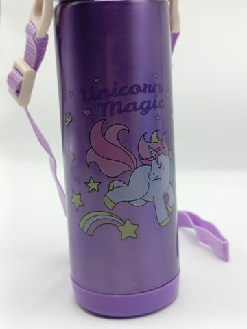 500ml Unicorn Theme Stainless Steel Water Bottle for Kids – Sipper with Lock, Airtight Cap & Detachable Strap