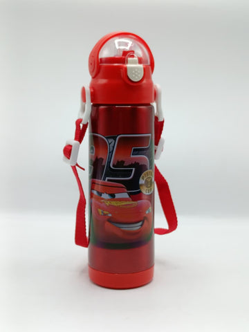 500ml Disney Cars Theme Stainless Steel Water Bottle for Kids – Sipper with Lock, Airtight Cap & Detachable Strap