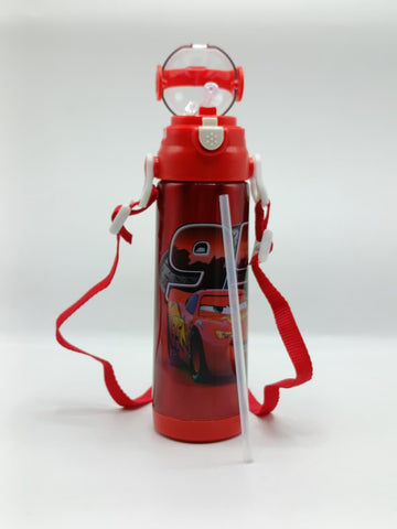 500ml Disney Cars Theme Stainless Steel Water Bottle for Kids – Sipper with Lock, Airtight Cap & Detachable Strap