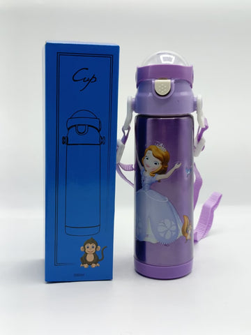 500ml Princess Sofia Theme Stainless Steel Water Bottle for Kids – Sipper with Lock, Airtight Cap & Detachable Strap