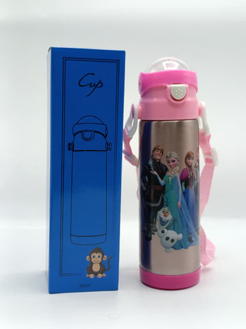 500ml Frozen Theme Stainless Steel Water Bottle for Kids – Sipper with Lock, Airtight Cap & Detachable Strap
