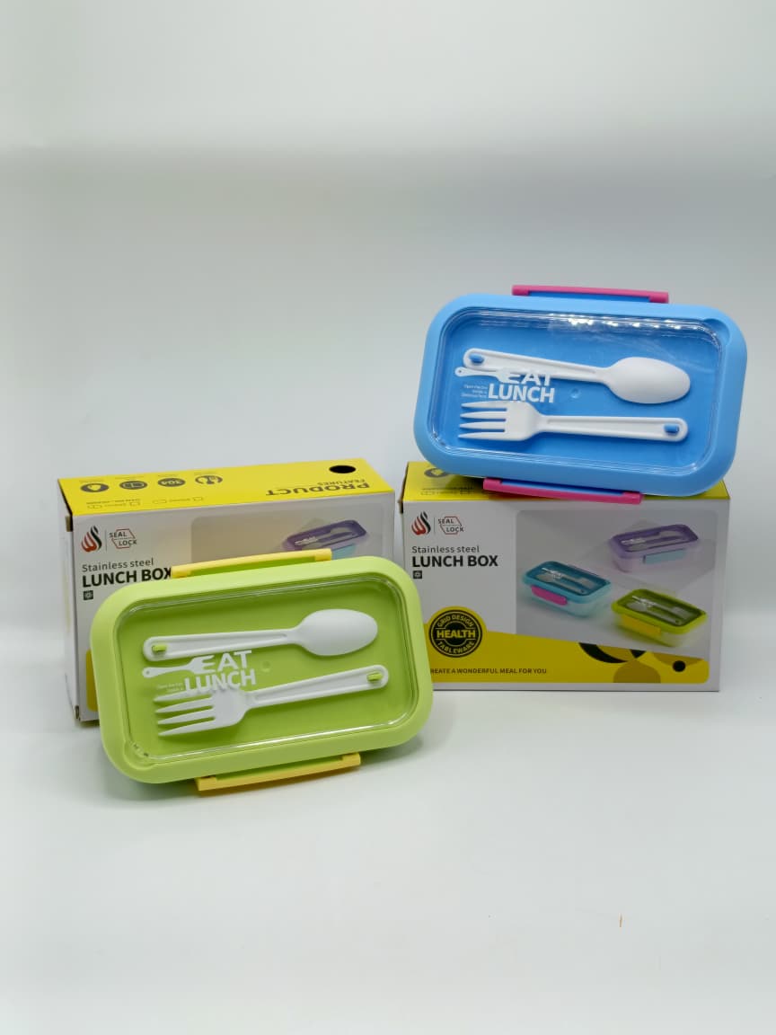 500ml Stainless Steel Lunch Box – 2 Compartments with Spoon & Fork