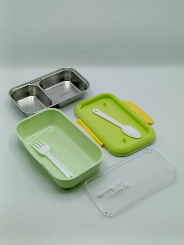 500ml Stainless Steel Lunch Box – 2 Compartments with Spoon & Fork
