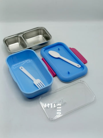 500ml Stainless Steel Lunch Box – 2 Compartments with Spoon & Fork