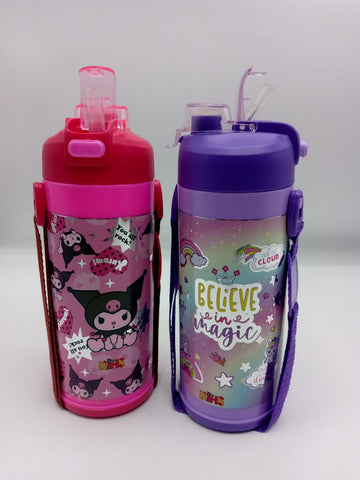 Kids Water Bottle with Carry Strap – Kuromi & Unicorn Design