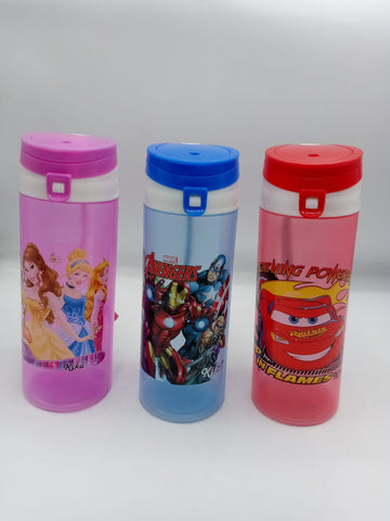 Kids Character Water Bottle with Flip-Top Lid – Disney Princess, Avengers & Disney Cars Designs