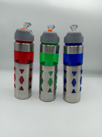 Kids Plastic Sports Water Bottle with Steel Cover – Push-Pull Spout with Geometric Design