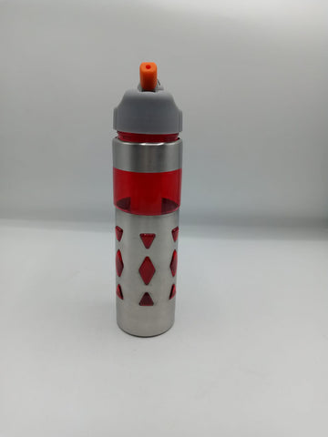 Kids Plastic Sports Water Bottle with Steel Cover – Push-Pull Spout with Geometric Design