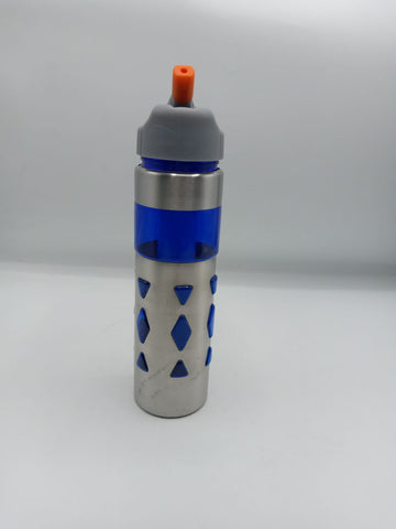 Kids Plastic Sports Water Bottle with Steel Cover – Push-Pull Spout with Geometric Design
