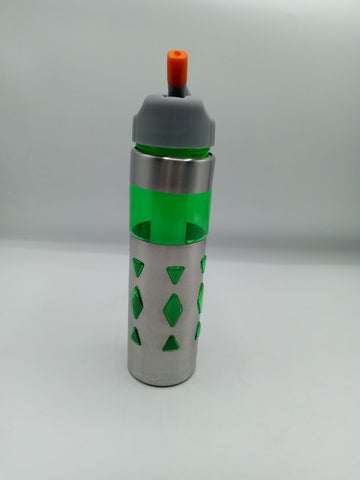 Kids Plastic Sports Water Bottle with Steel Cover – Push-Pull Spout with Geometric Design