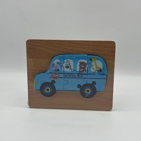 Blue School Bus Shaped Puzzle For Kids