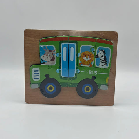 Green School Bus Shaped Puzzle For Kids