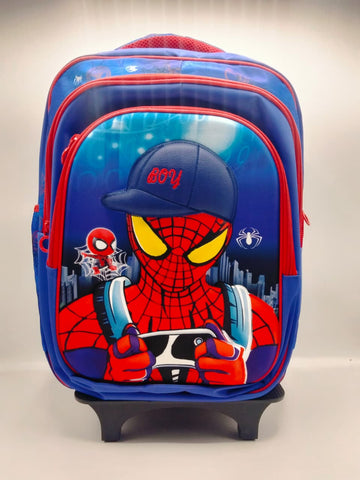 Boys’ Spiderman Trolley Backpack – Rolling School Bag with Handle