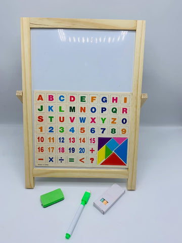 Double-Sided Wooden Bracket Drawing Board with Letters & Numbers