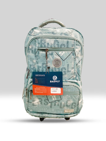 Bashly Teal Graffiti Trolley School Backpack – Stylish Rolling Bag for Kids