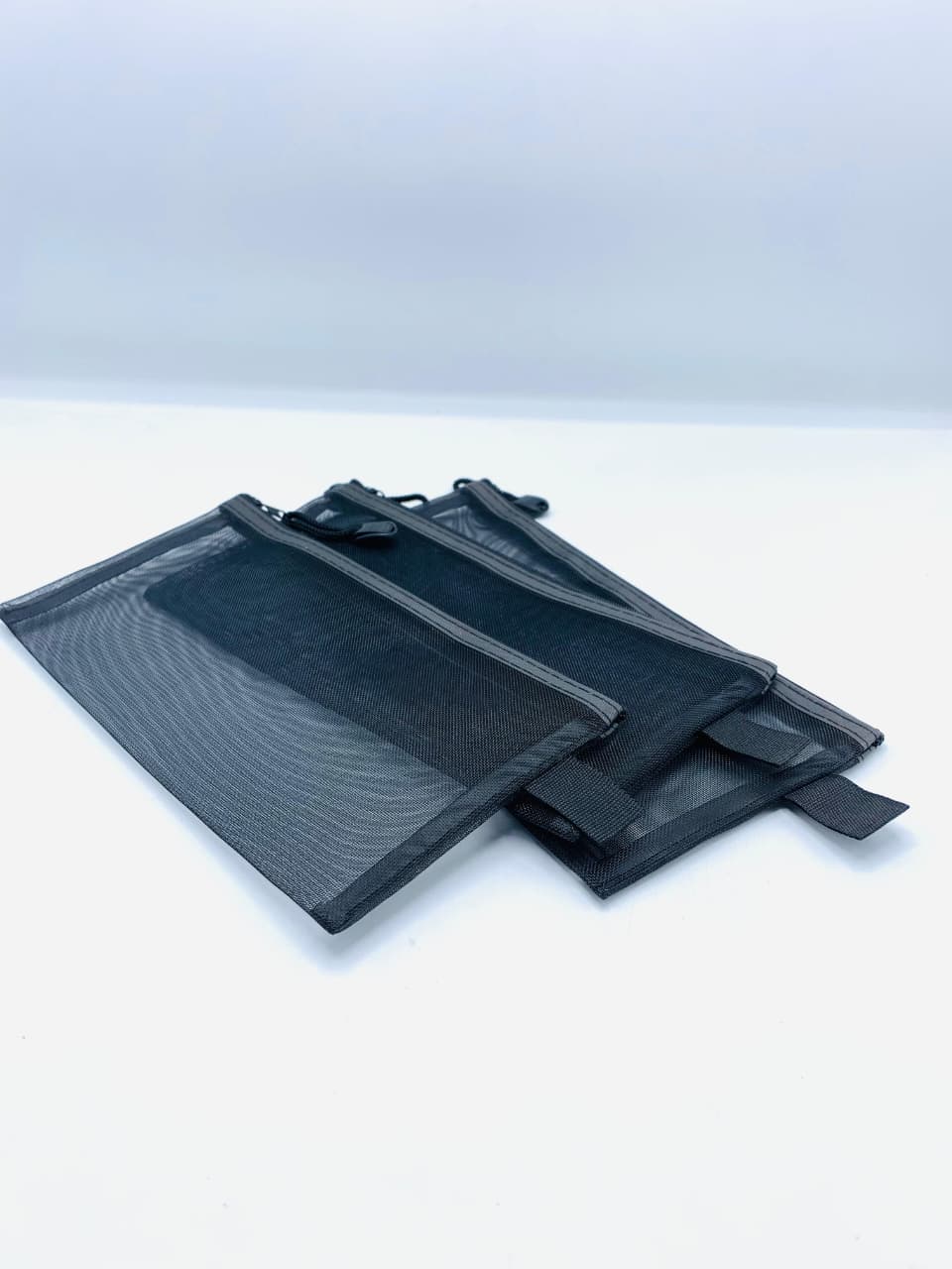 Premium Black Mesh Zipper Pouch Set