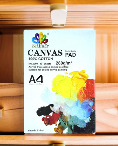 Bei Jia Er Artist Canvas Pad Acrylic Triple Gesso Primed A4 Size 21 x 29.7cm (10 Sheets)