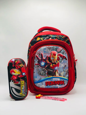 Iron man Theme 3-in-1 School Set – Backpack, Pouch & 2 sika Pencil Combo for Boys