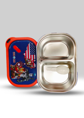 Iron Man Stainless Steel Divided Lunch Box with Spoon