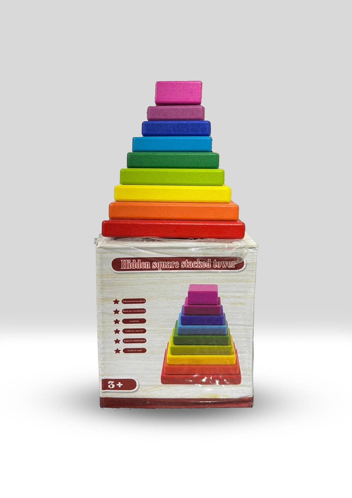 Rainbow Wooden Stacking Tower – Hidden Square Toy