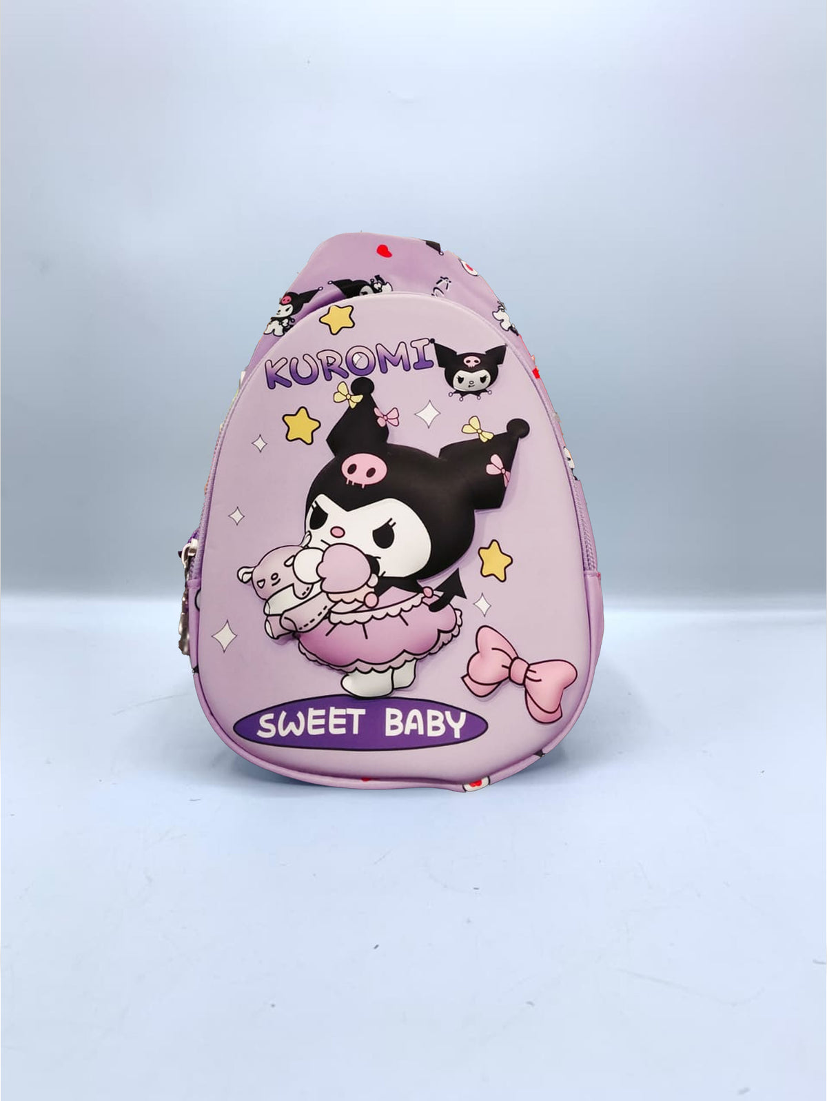 Kuromi Embossed Lavender Sling Bag – Cute Character Crossbody Bag