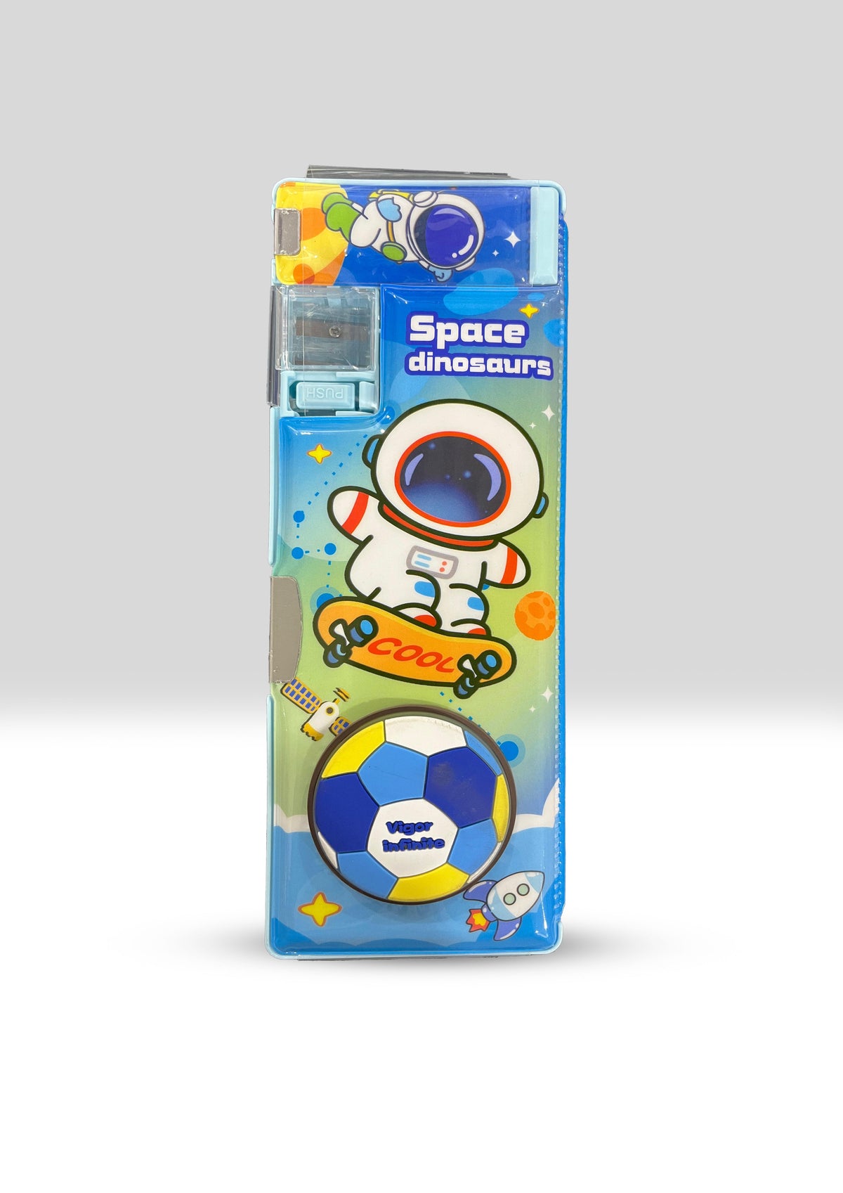 "Space Dinosaurs" Multi-function Sliding Pencil Case with Football Decal