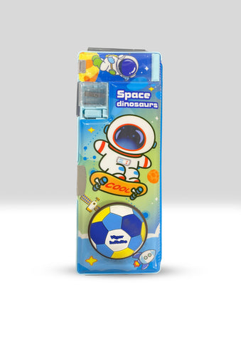 "Space Dinosaurs" Multi-function Sliding Pencil Case with Football Decal