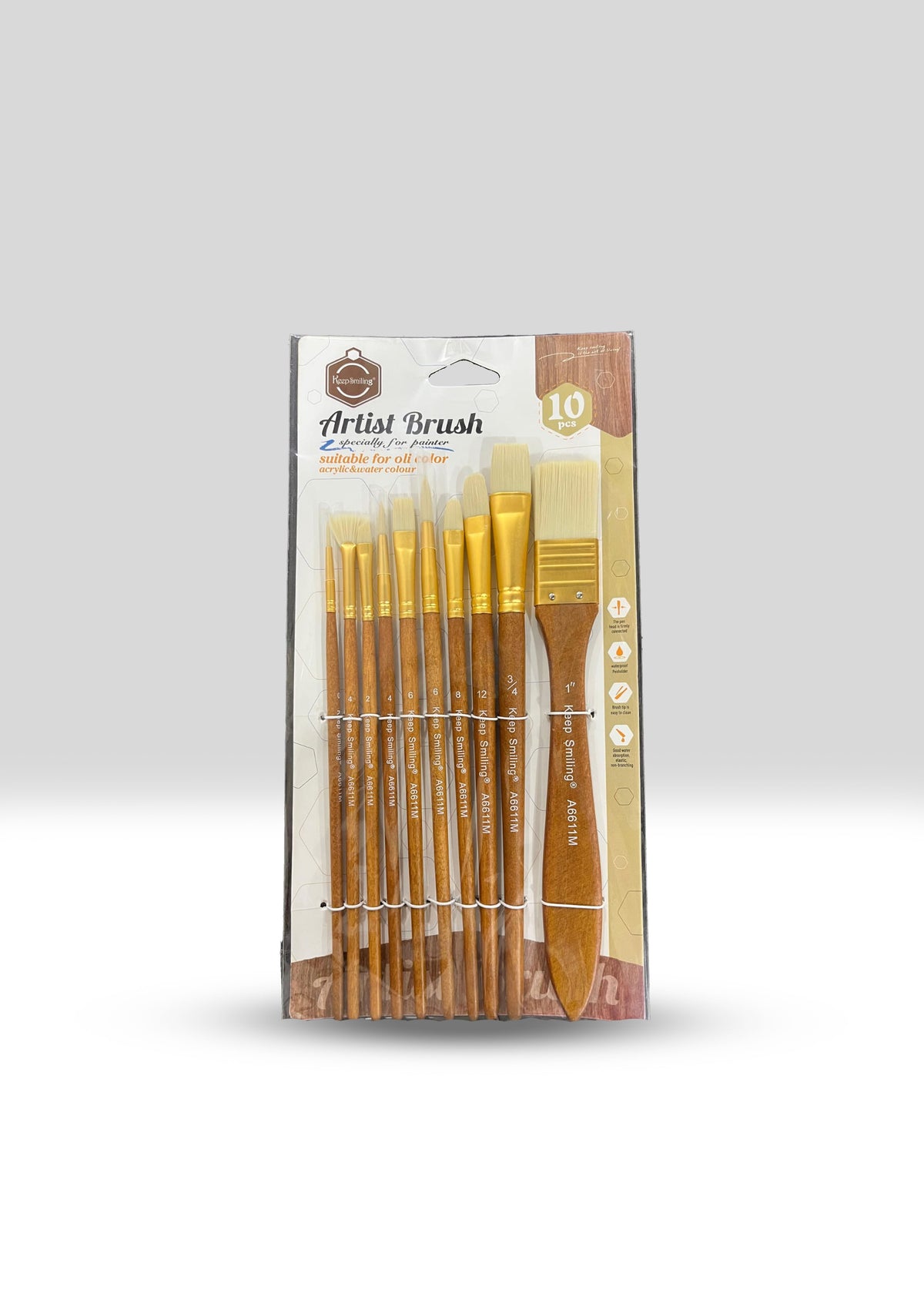 Keep Smiling Artist Brush Set - 10 Piece Professional Painting Kit