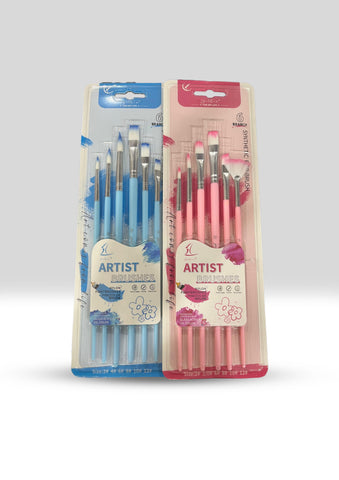 6-Piece Nylon Artist Paint Brush Set (Available in Blue and Pink)