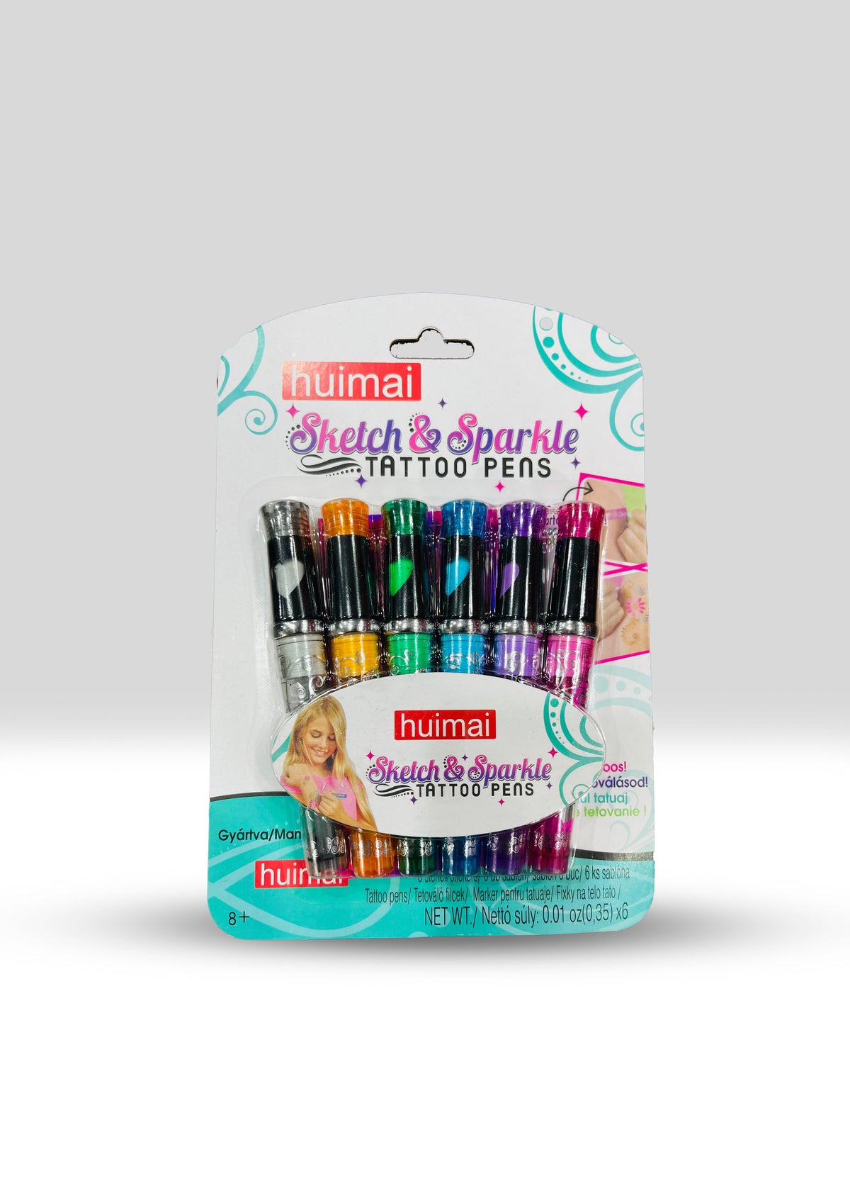 Huimai Sketch & Sparkle Tattoo Pens – 6 Color Glitter Art Set